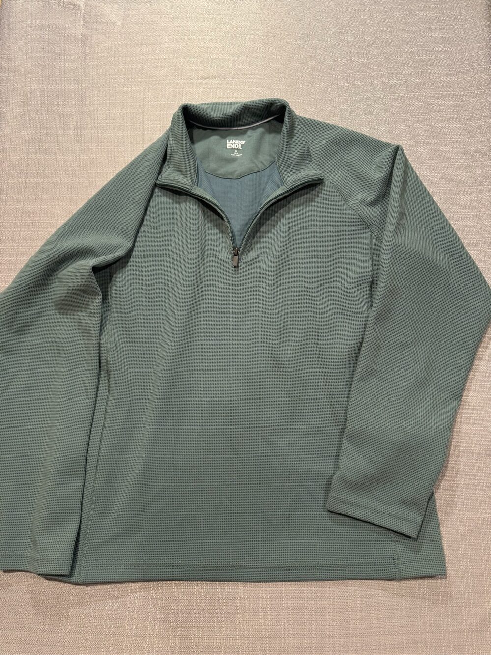 Men’s Lands’ End Quarter Zip Waffle Knit Pullover – Green – Medium